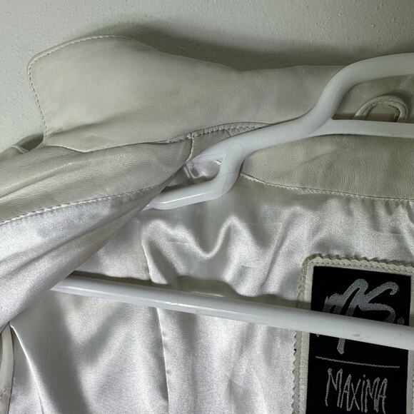 Vintage Maxima Women's Large Blazer Jacket Leather White 3 Button Minimalist 90s - Picture 9 of 11